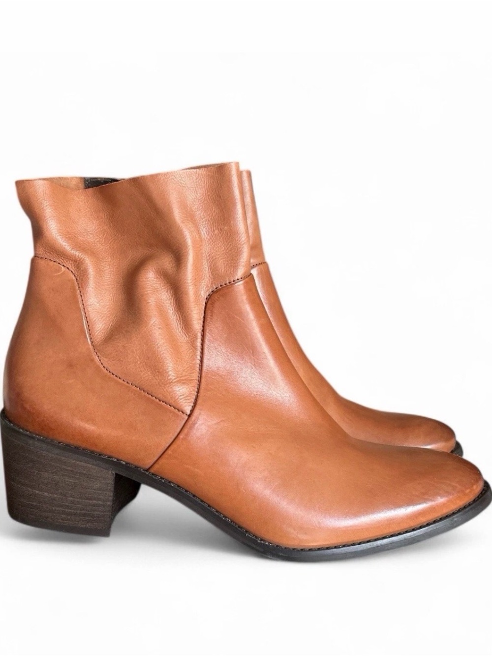 Paul Green Suzette Brown Leather Block Heel Ankle Boot Size 7UK U.S. Size 9.5